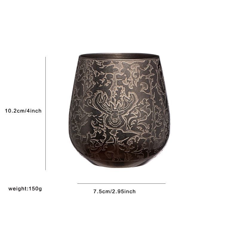 Acciaio inossidabile Vino vetro forma di uovo inciso Stag Design Vintage Color argento tazza di vino