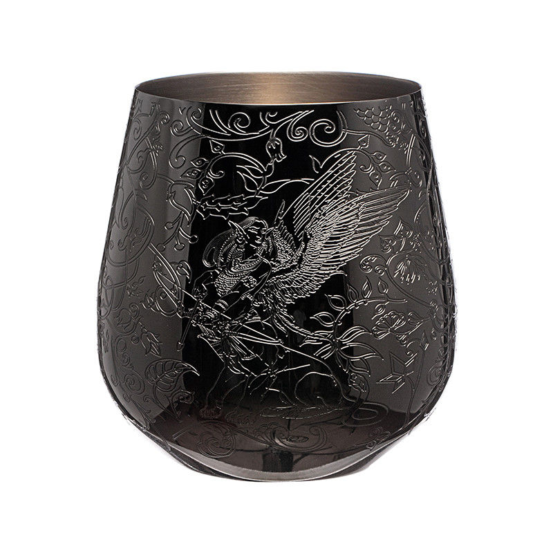 Elegante parete singola in acciaio inossidabile nero Vino in vetro Forma di uovo incisa con il disegno delle fate e del castello