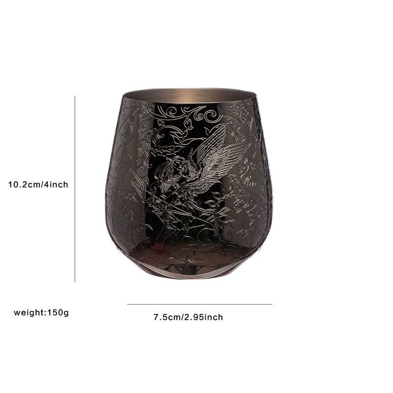 Elegante parete singola in acciaio inossidabile nero Vino in vetro Forma di uovo incisa con il disegno delle fate e del castello