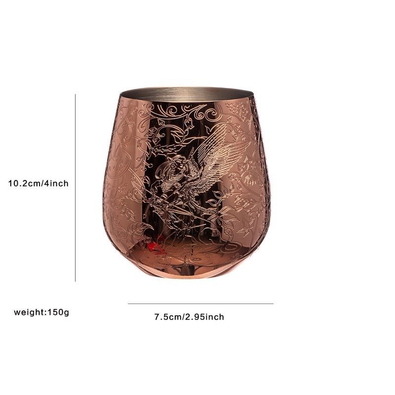 Acciaio inossidabile di rame senza stelo Vino vetro Forma di uovo inciso con stile fatale e castello