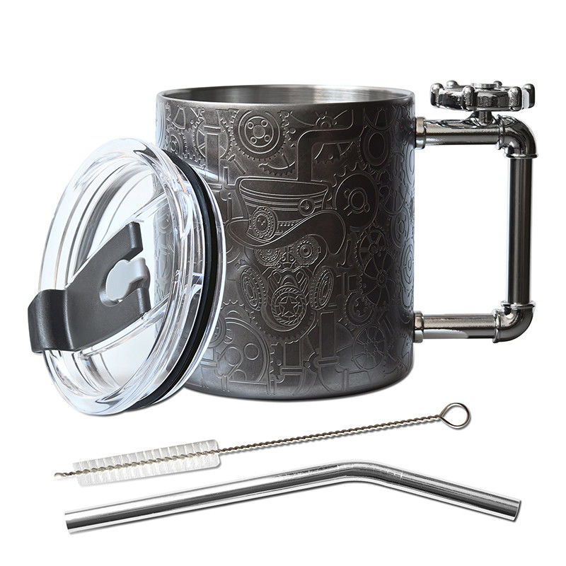 Tazza di caffè a doppio muro in stile steampunk, sopprime lo stress, tazza di caffè con maniglia giroscopico.